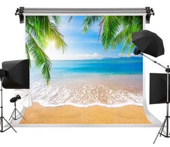 Palmių Jūros Atogrąžų Paplūdimio foto fonas Vinilo audiniu Didelis Kompiuterį, spausdinami Dažytos vestuvių Fotografija Tapetai